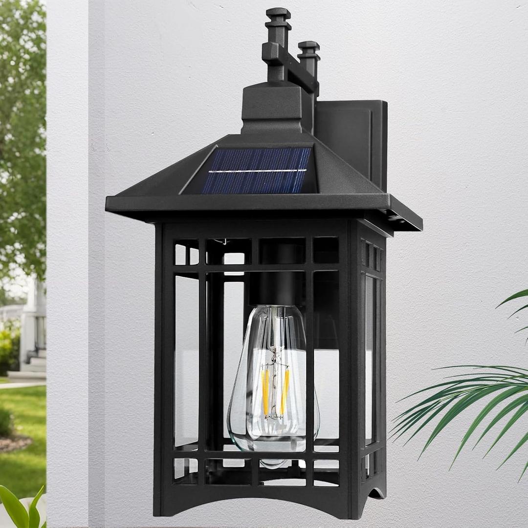Solar Outdoor Wall LightExterior Lighting fixturesModern Black Exterior Light Fixture with Clear Glass ShadeOutdoor Solar Wall Lights Dusk to Dawnfor House Garage Doorway Patio
