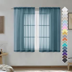 OVZME Dusty Blue Sheer Curtains 45 Inches Long 2 Panels, Light Filtering Sheer Curtains for Bedroom, Elegant Airy Draperies for Living Room Nursery Room, Dual Rod Pocket, Each 42Wx 45L