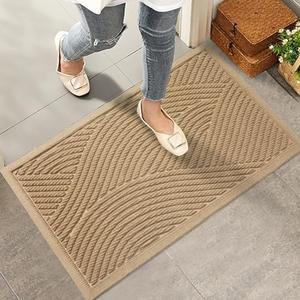 HIYARD Sturdy Front Door Mat, Absorbent Muddy Dirt Resist Welcome Door Mats Outdoor Indoor, Stain and Fade Resistant, Non-Slip Backing Entry Mat Low Profile Doormat for Entryway, 36×24, Beige