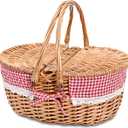Wicker Picnic Basket with Removable Liner Empty Picnic Baskets with Lid for 2, Picnic Hamper with Foldable Handles for Picnic 2,Checkered
