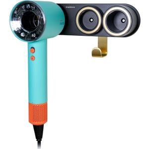 simpletome Hair Dryer Holder Wall Mount for All Magnetic High Speed Blow Dryer with Plug Cord Organizer Hook (Aluminum Alloy, Black)