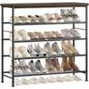SUOERNUO Shoe Rack Organizer 5 Tier for Closet Entryway Free Standing Metal Storage Shoe Shelf with MDF Top Board，Black/Rustic Brown
