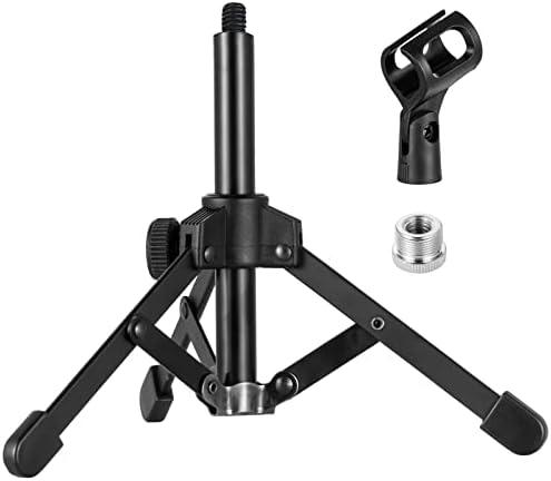 Microphone Stand Desk, BILIONE Portable Foldable Tripod with Mic Clip Holder Adjustable Desktop Microphone Stand for Dynamic Microphone