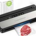 Bonsenkitchen Vacuum Sealer Machine, Multi-Functional Food Sealer, Built-in Cutter & Bag Storage, High-Speed Continuous Working, Include 50 Vacuum Bags & 1 Roll Bag, Black-Silver