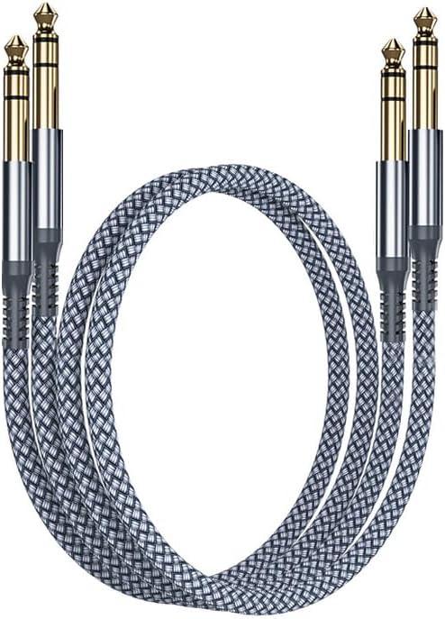 Elebase 1/4 Inch TRS Instrument Cable 3.3ft 2-Pack, Straight 6.35mm Male Jack Stereo Audio Interconnect Cord, 6.35mm Balanced Line For Electric Guitar, Bass, Keyboard, Amplifier, Amp, Speaker, Equalizer (Grey)