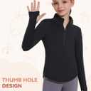 Girls Long Sleeve Shirts Horse Riding Equestrian Fleece Jackets Thermal Shirt Half Zip Pullover Kids Sweatshirts (Black, L)