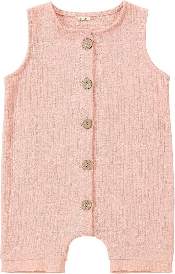 MICHLEY Baby Sleeveless Summer Romper Infant Toddler Cotton Outfits Unisex Boys Girls Jumpsuit 0-24 Months