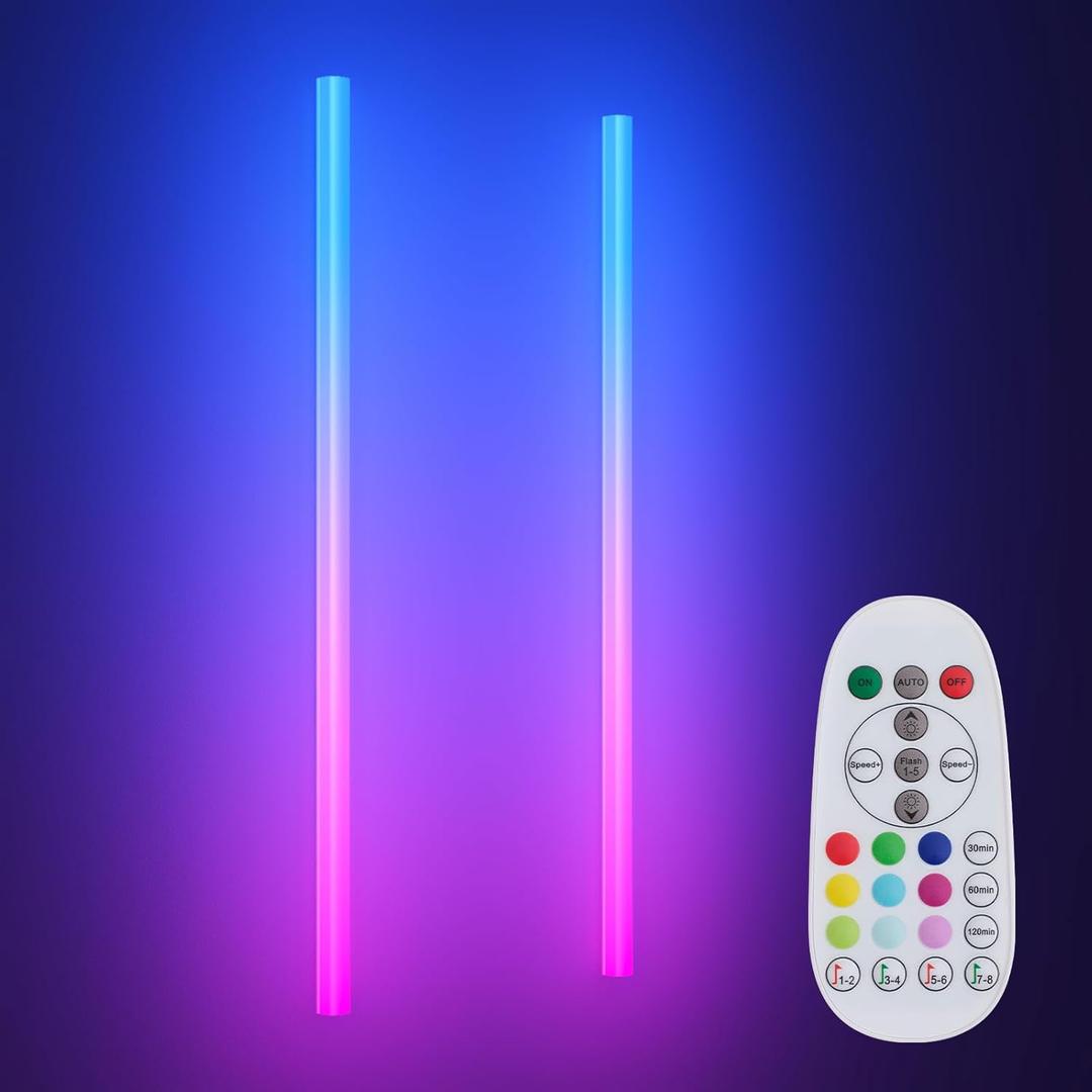 45.8 inch Wireless Wall Lights Color Changing RGB LED Syncs to Music Remote Control, Battery Operated Wall Light Bar Wall Sconces Set of 2 for Bedroom Party Gaming Room Decor