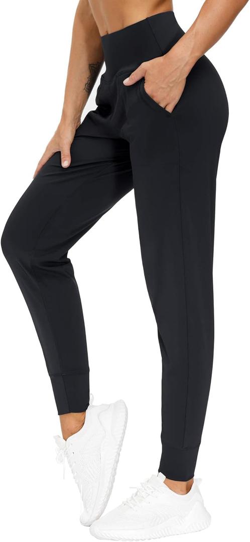 THE GYM PEOPLE Women's Joggers Pants Lightweight Athletic Leggings Tapered Lounge Pants for Workout, Yoga, Running (Medium, Black)