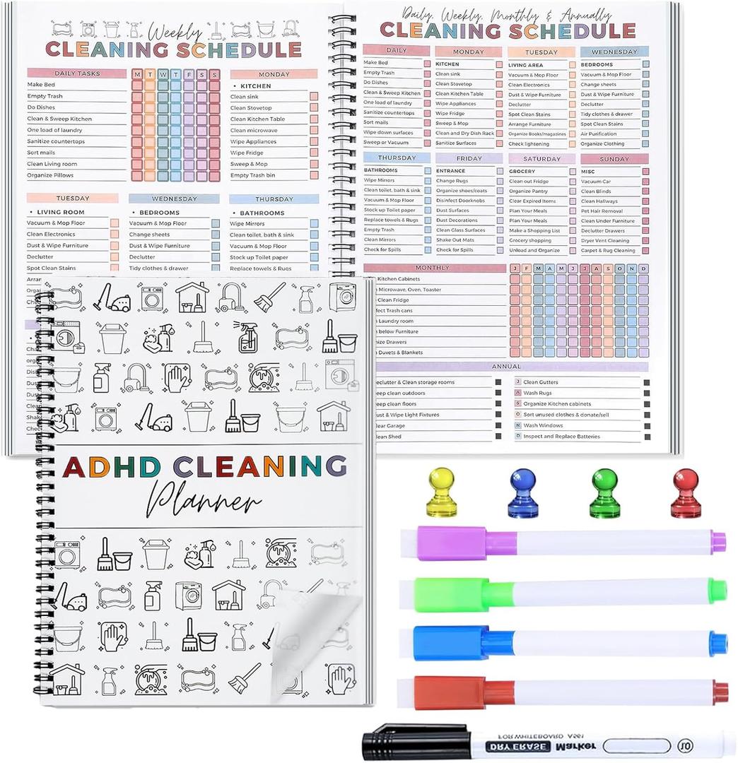 Cleaning Planner, Cleaning Schedule and Checklist Organizer, Daily Weekly Monthly Household Cleaning Planner, Chore Chart Notebook for Home, Family Cleaning Tasks, DIY Home Improvement, Editable Template