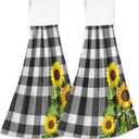 ALAZA Sunflowers Hanging Kitchen Towel 2 Pcs Hand Towel Black White Buffalo Check Plaid Tie Towels Set Absorbent Dish Cloths Bar Tea Towels for Bathroom Laundry Room Decor (A01)