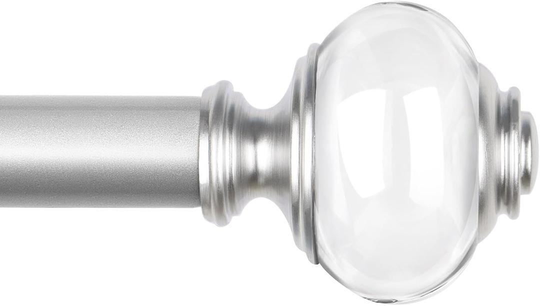 Curtain Rods 32 to 58 Inch (2.6-4.8ft), USFOOK 7/8 Inch Telescoping Splicing Drapery Rods for Windows 20 to 54 Inch, Decoration for Home with Light Silver Translucent Finials (32-58")