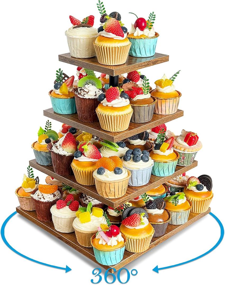 4 Tier Cupcake Stand, Wooden Cupcake Holder Stand for 50 Cupcakes Rustic Cupcake Display Stand for Wedding, Birthday