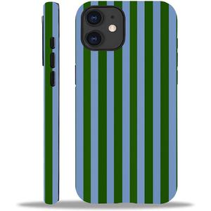 Compatible with iPhone 12 12 Pro Matte Case, Green and Blue Stripes Geometric Vertical Line Pattern for Girl Full Body Design Soft Silicone Drop Shock Scratch Protection