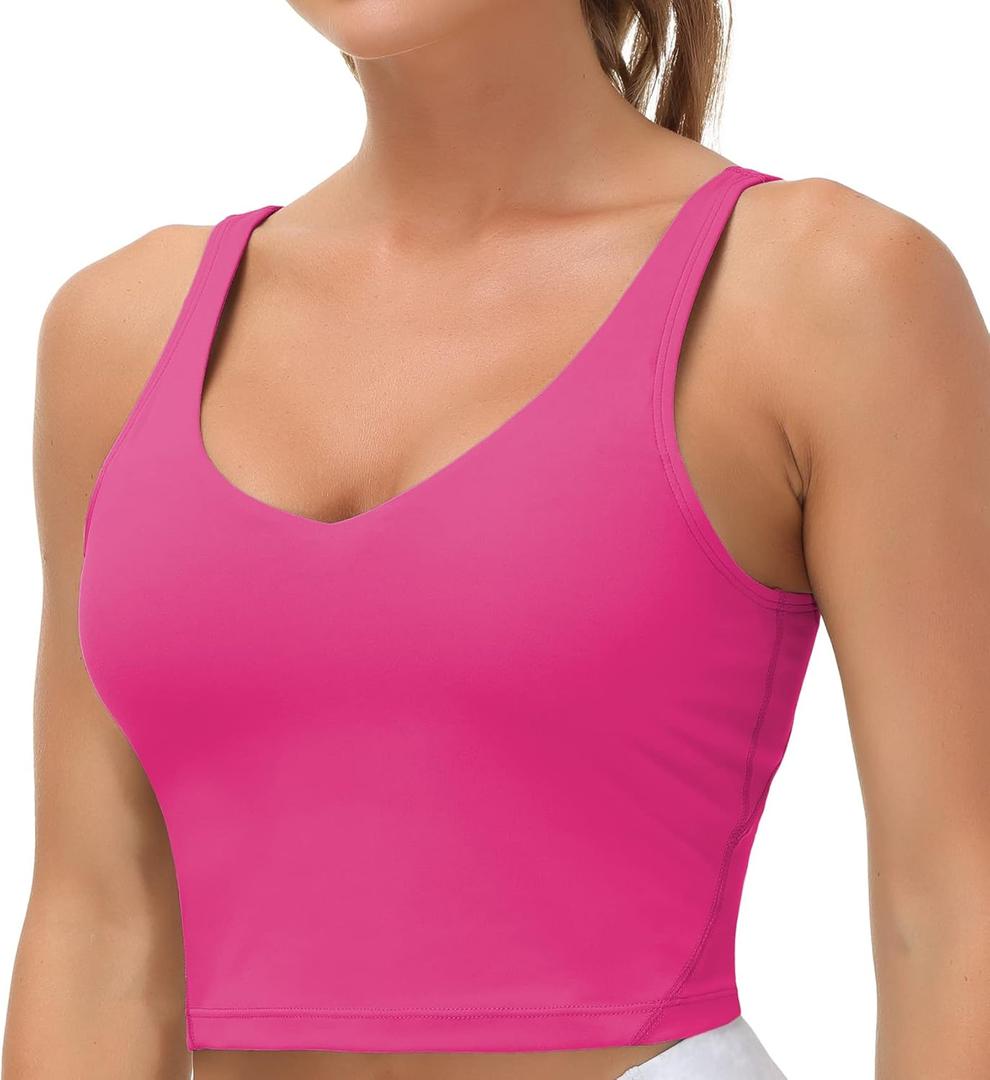 THE GYM PEOPLE Womens' Sports Bra Longline Wirefree Padded with Medium Support (X-Small, Bright Pink)