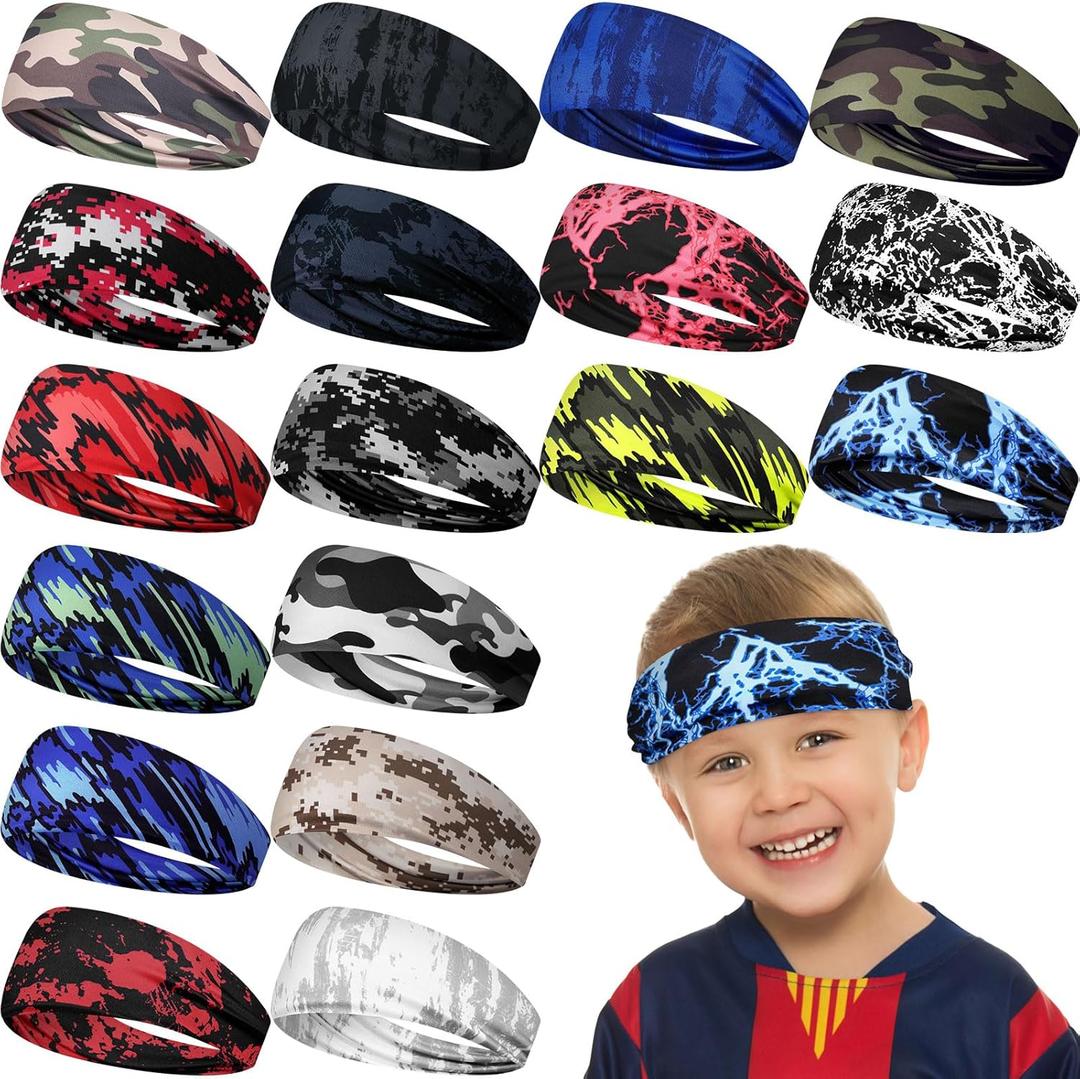 Ceenna 18 Pieces Kids Sports Sweatbands for Boys Girls Athletic Headband Wicking Elastic Breathable for Child