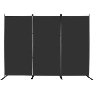 MAYOLIAH 3-Panel Black Room Divider 6ft Tall Folding Privacy Screen w/Flat Base Portable Office Partition Indoor Wall Separator 101" W X 72" H