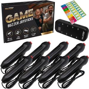 Digital Energy Handheld Game System - Console Displays First Buzz-in - Great for Jeopardy, Family Feud, Trivia and Buzzer Games - Console with 8 Joystick Buzzers