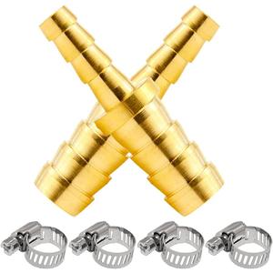 Beduan Brass Hose Barb Reducer, 1/4" to 3/16" Barb Hose ID, Reducing Barb Brabed Fitting Splicer Mender Union Air Water Fuel (Pack of 2)