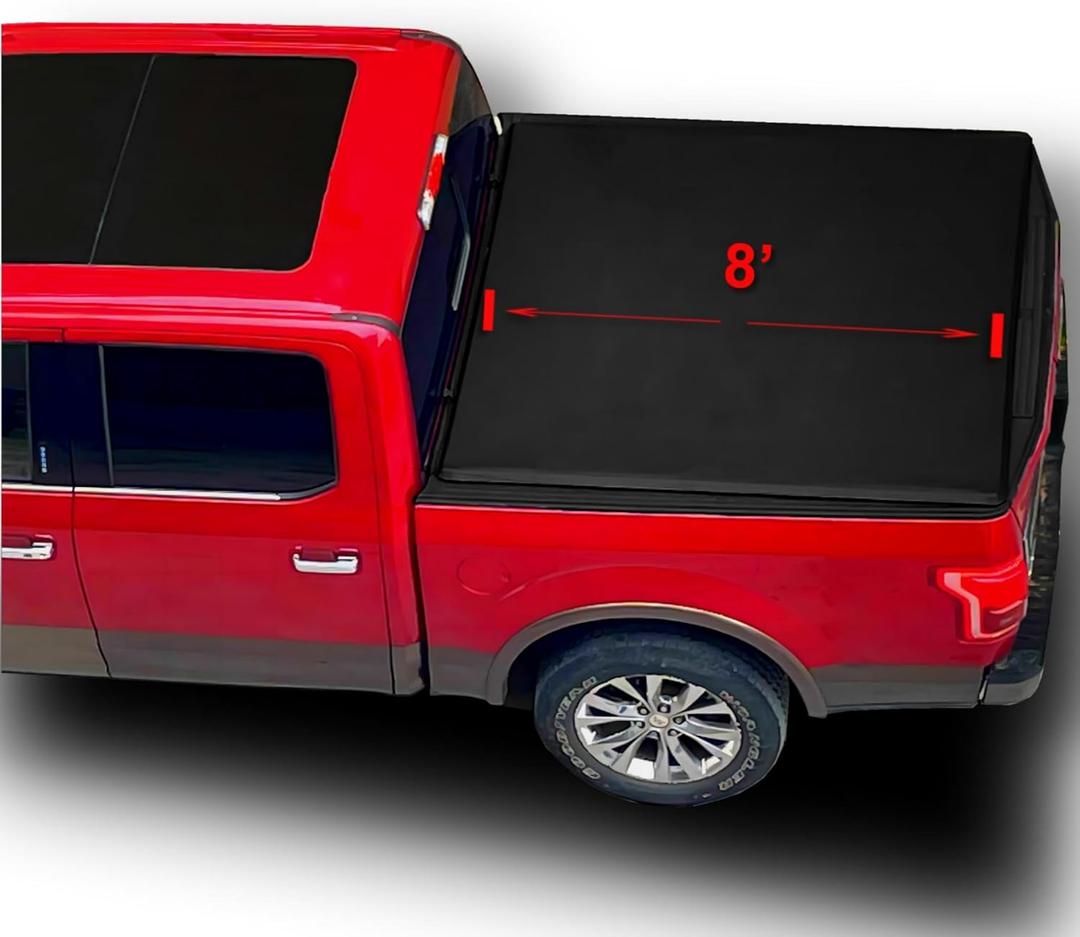 Soft Roll Up 8' Truck Bed Cover Compatible for 1975-1996 Ford F-150 & 1975-1998 Ford F-250 HD F-350 Pickup Vinyl Tonneau Cover| Styleside Only Not for Flareside Body