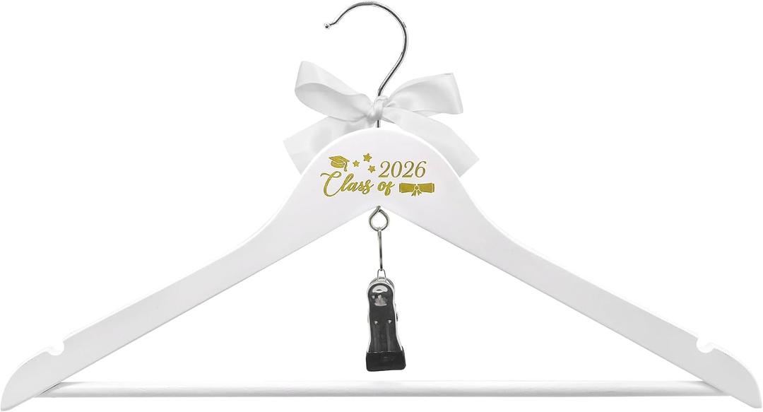 GraduatePro Graduation Cap and Gown Hanger 17.5 with Hook Clip for College and High School Graduates, Graduation Gifts with Class of 2026 Printed for Her and Him, White