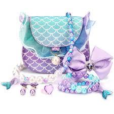 Toddler Purse for Little Girls with Mermaid Tail Necklace, Bracelet, Earrings, Hair Accessories  Princess Dress Up Toys, Mermaid Toys and Gifts for Ages 312 Girl Birthday, Halloween & Christmas