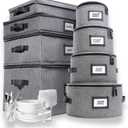 HOMELUX THEORY 8pcs Hard Shell China Storage Containers, Mug Storage, Wine Glass, Utensils, & Plate Storage Containers with Lid, Heavy Duty Dinnerware Storage for Packing Plates, Glassware & Cutlery