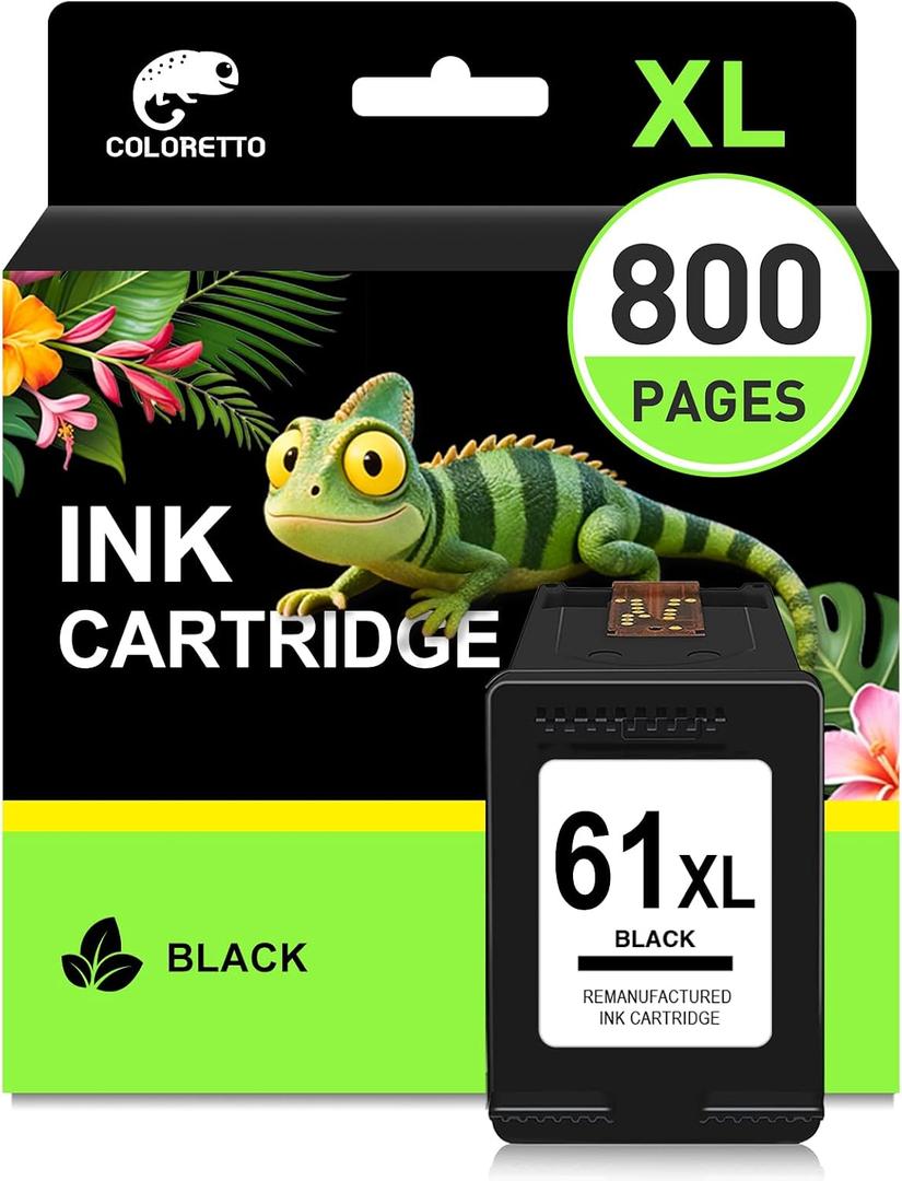 COLORETTO 61XL Black Ink Cartridge for HP 61 Black Ink Cartridge for HP61 | Envy 4500 5530 4501 4502 5535 Officejet 4630 4635 Deskjet 1000 1010 1050 1510 2510 2540 Printer for HP61 Replacement