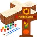DoubleFill 12 Sets Religious Fall Blessing Wood Cross Craft to Paint for Kid Unfinished DIY Fall Cross Craft Kit for Painting Make Your Own Christian Thanksgiving Sunday School Church Classroom Autumn