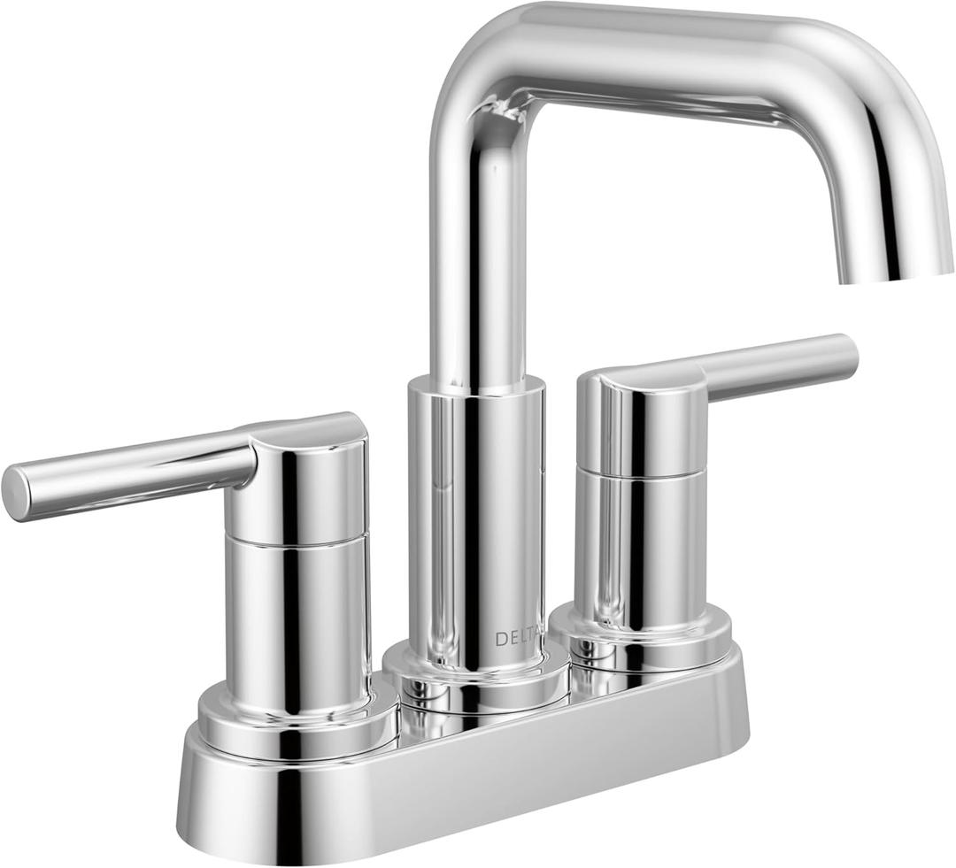 Delta Nicoli Centerset Chrome Bathroom Faucet, 4 Inch 3 Hole Bathroom Sink Faucet for Vanity, Push-Pop Drain Assembly, Chrome 25849LF