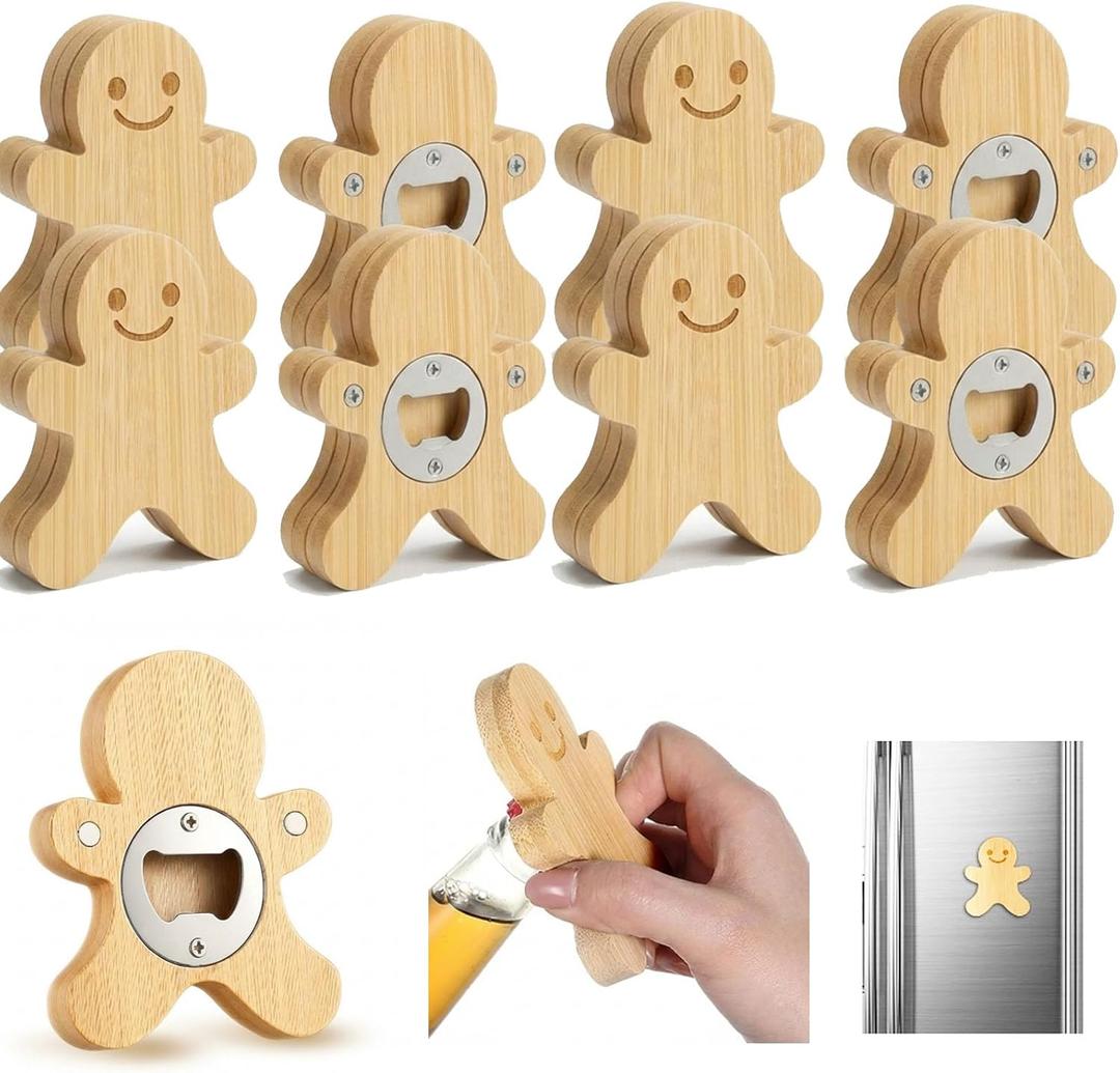 Vesici 12 Pcs Magnetic Bottle Opener 2.5in DIY Bamboo Gingerbread Man Shape Beer Openers Wooden Fridge Magnet Refrigerator Sticker Gift for Beer Lover Wedding Guest Kitchens Bars Parties