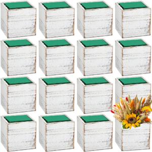 Dandat 18 Sets 4 Inch Wooden Cube Planter Boxes for Centerpiece Flower White Wood Rustic Square Vase with Removable Plastic Liner Floral Foam Block for Garden Wedding Home Arrangement Decor, 4.02 x 4.02 x 3.54 Inch