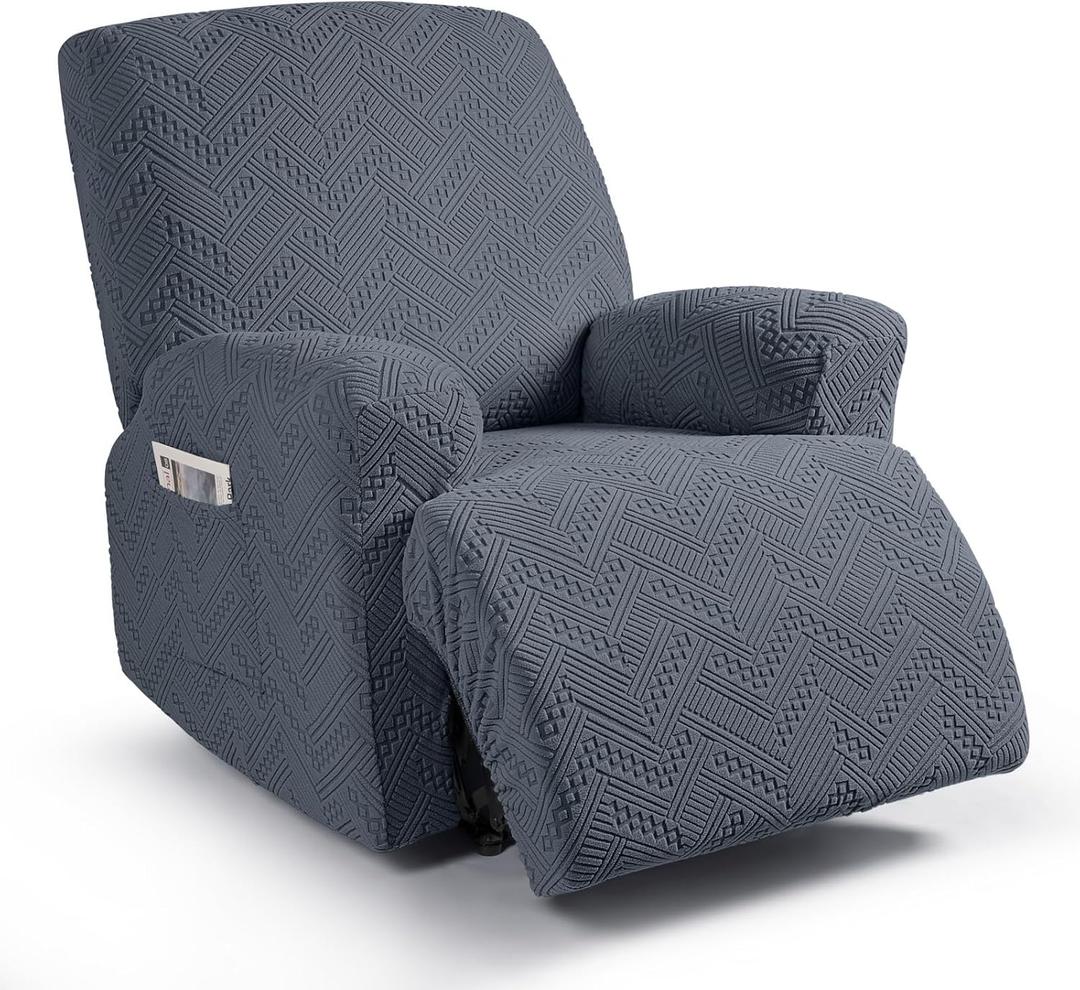 Ruaozz Recliner Sofa Covers Recliner Chair Covers Recliner Covers for Reclining Chair with Pockets Washable Furniture Protector with Elastic Bottom (1 Seater, Grey)