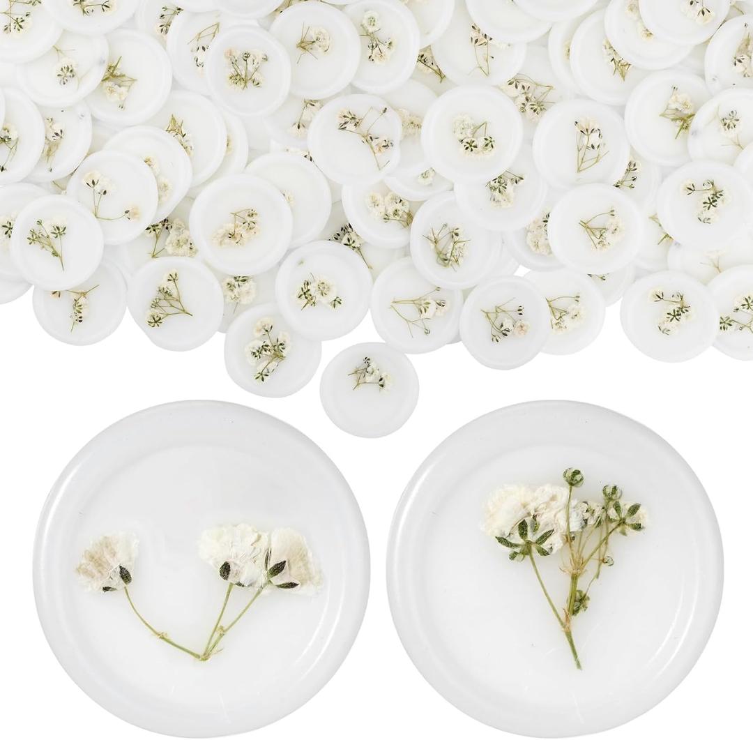 Qilery Adhesive Wax Seal Stickers White Dry Floral Backing Envelope Seals Wedding for Wedding Invitations Bridal Shower Party Letter Envelope (50 Pcs, Baby's Breath)