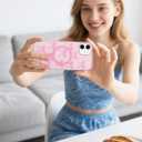 Jusy Magnetic Bow Case for iPhone 11, Cute Aesthetic Bowknot Pattern Phone Case Compatible with Magsafe, Soft TPU Protective Phone Cover for Women Girls - Pink