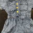 Little Girls Denim Jumpsuit Short Sleeves Turn Down Collar Button Down One-Piece Overalls Elastic Waist Jean Romper 12-18M