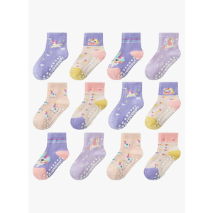 Non Slip Grip Ankle Baby Socks 12 Pack for Toddler Boys and Girls Kids Infant Baby Cute Cotton Socks 1-3 Years Old