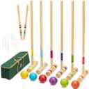 ApudArmis Six Player Croquet Set, 28In Wooden Mallets Outdoor Yard Game
