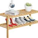 2 Tier Bamboo Shoe Rack Storage Organizer for Closet, Multifunctional Stackable Free Standing Shoe Shelf Organizer for Small Space,Entryway,Hallway,Bathroom 27"x11"x13"(Natural, 2 Tier)