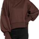 Womens Crewneck Sweatshirts Cropped Long Sleeve Tops Oversize Loose Fit Tee Side Slit Pullover Tshirt (Brown, S)