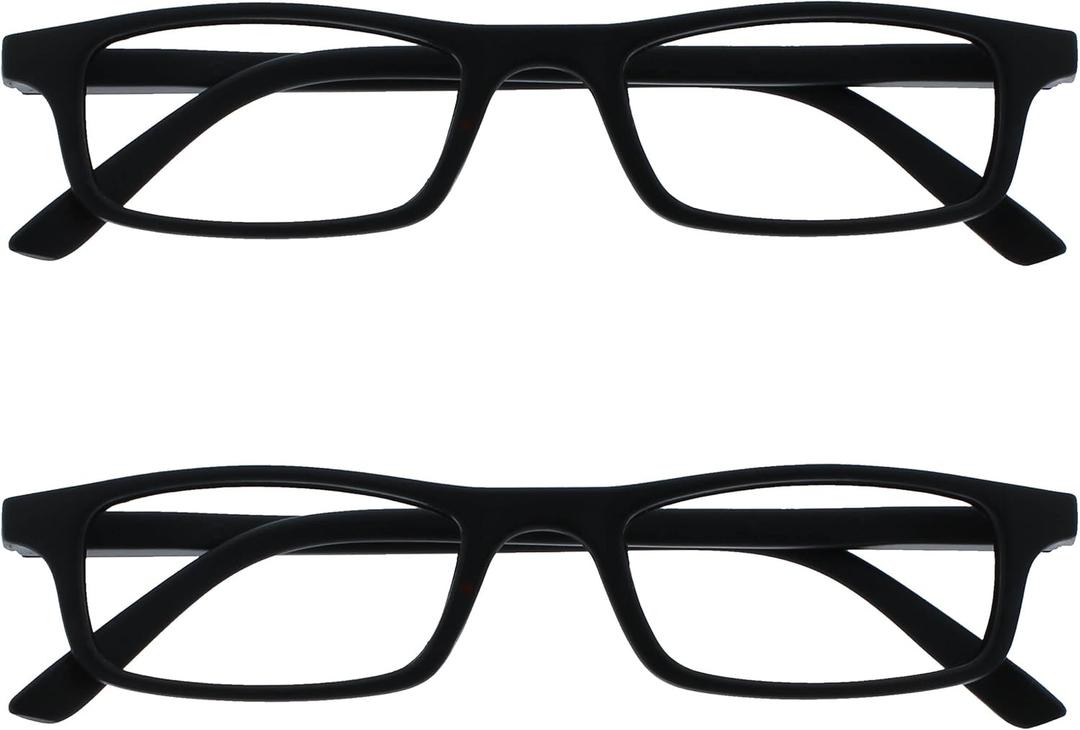 OPULIZE TED Reading Glasses for Women Men, Narrow Rectangular Matt Frame with Spring Hinges (2-pack Black)