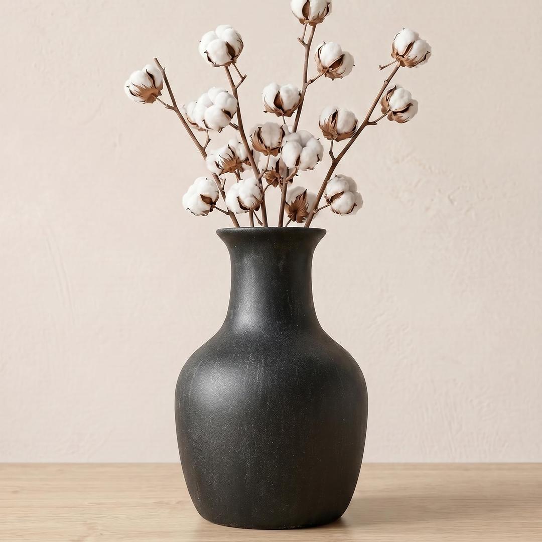 Large Handmade Retro White Ceramic Vase, Height 15.7 inches, Decorative Vase