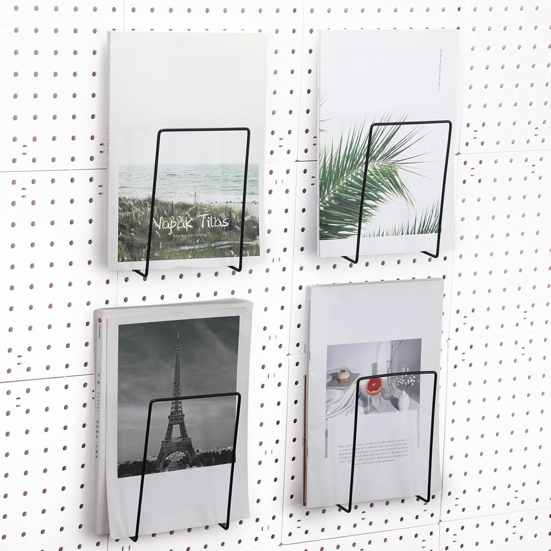 Blulu 4 Pcs Black Pegboard Magazines Holder Literature Display Mail File Holder Books Wall Organizer Pegboard Shelf Hooks Accessories for Display Exhibitions Trade Show Shelf Office Kitchens