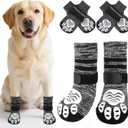 PUPTECK Non-Slip Dog Socks to Prevent Licking Paws, Double Sides Dog Boots & Paw Protectors Booties Traction on Hardwood Floors Hot Pavement with Grippers, for Small Medium Large Senior Dogs, Black L