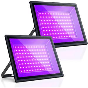 100W UV Black Light, IP66 Waterproof, w/Plug & Integrated Switch. Ideal for Glow Parties, Stage Lighting, Body Painting, Aquariums. Indoor/Outdoor Use, Halloween/Christmas Decorations(2 Packs)