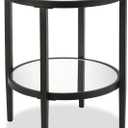 Henn&Hart 20" Wide Round Side Table with Mirror Shelf in Blackened Bronze, Table for Living Room, Bedroom (Round, Blackened Bronze/Mirror)