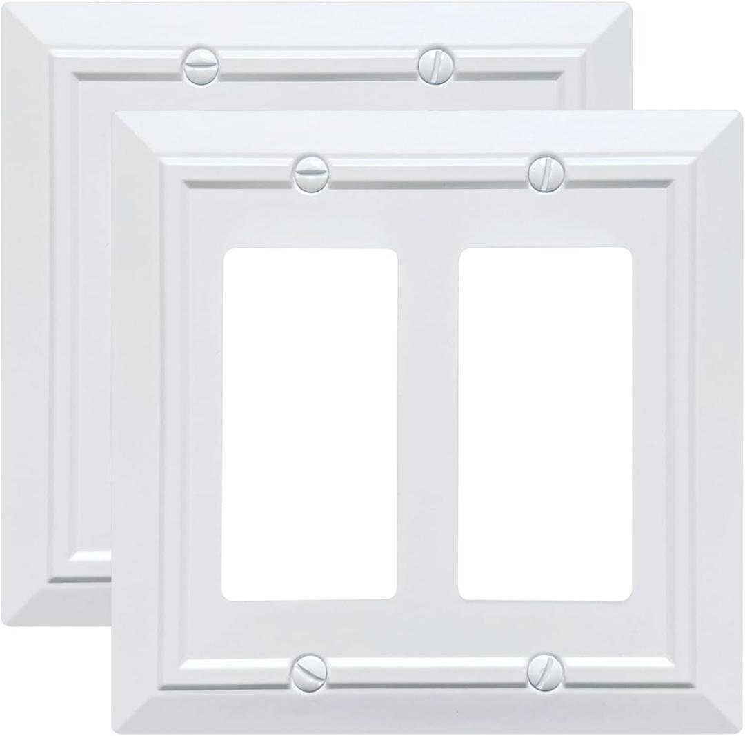 Classic Architecture Wall Plates,Light Switch covers, Electrical Outlet Covers, Duplex receptacle wall plates,Mid Size Bamboo Fiber Material Switch plates Pure White (2 Gang Decorator 2PK)