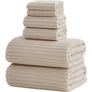 6-Piece Bath Towel Set(30"x60"), 2 Large Bath Towel Sheets, 2 Hand Towels and 2 Washcloths - Highly Absorbent Quick Dry Microfiber,Ultra Soft Towel Set for Bathroom (Beige)