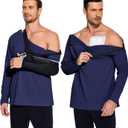 Deyeek Post Shoulder Surgery Recovery Shirts for Men Chemo Port Access Top Snap Full Tear Away Long Sleeve (Small, Navy)