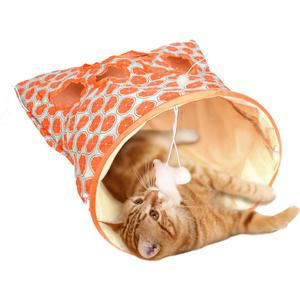 Tookie Cat Tunnel Bag, Orange, Indoor Cat & Hamsters Play Tunnel Toy, Crinkle Sack Bag with 1 Little Mouse & Toy Ball, Collapsible & Portable